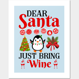 Dear Santa bring me wine funny christmas humour snow retro Posters and Art